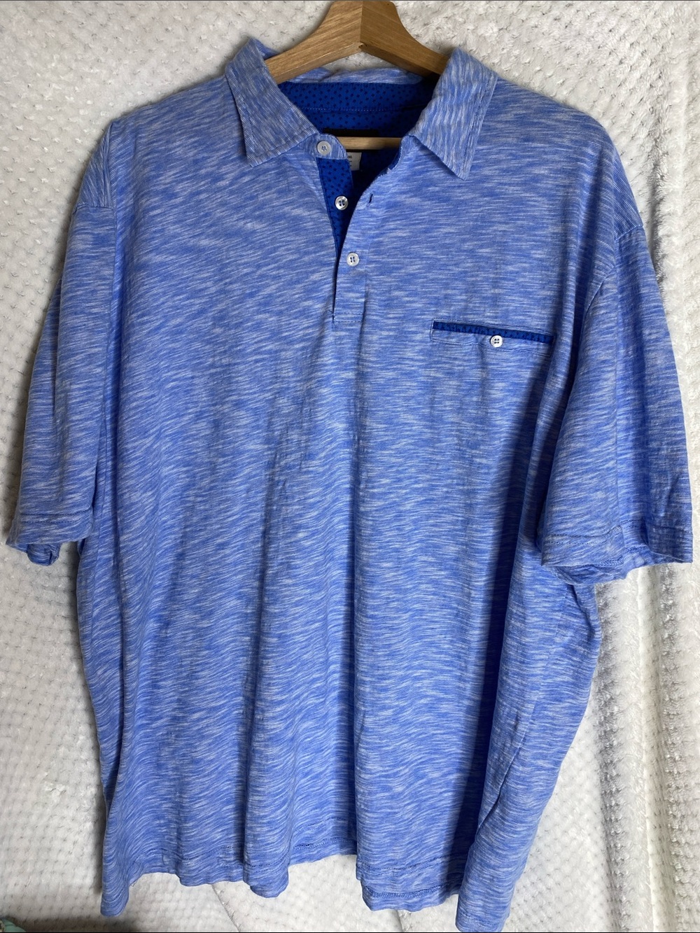Thomas Dean Blue Heather Short Sleeve Polo Shirt with Contrast Trim